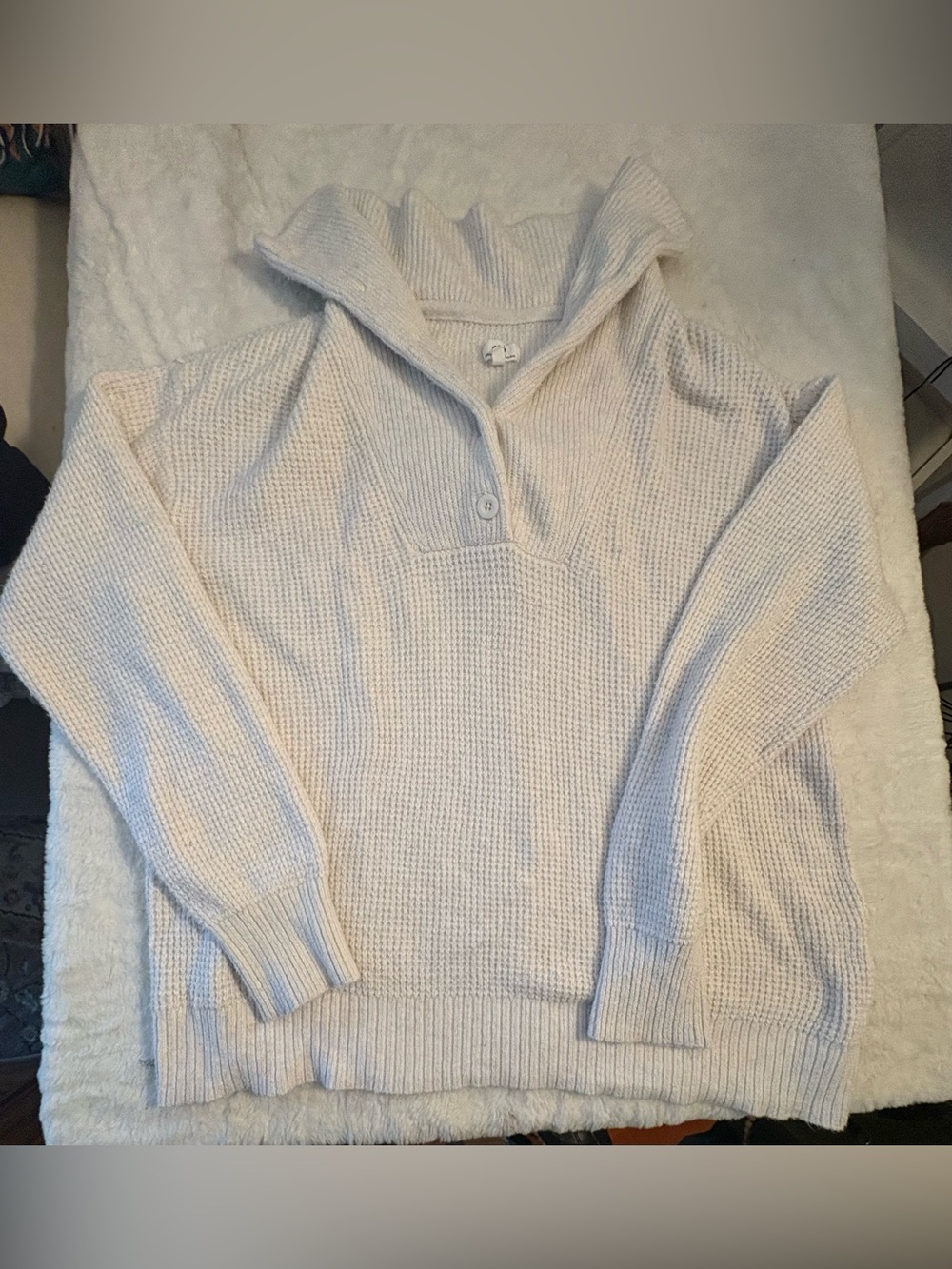 aerie Cream Waffle Knit Pullover